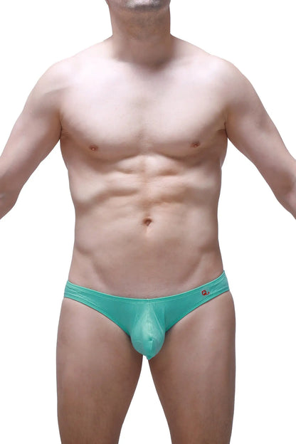 Teal transparent men’s briefs bikini colline bamboo green with a small red logo on the waistband