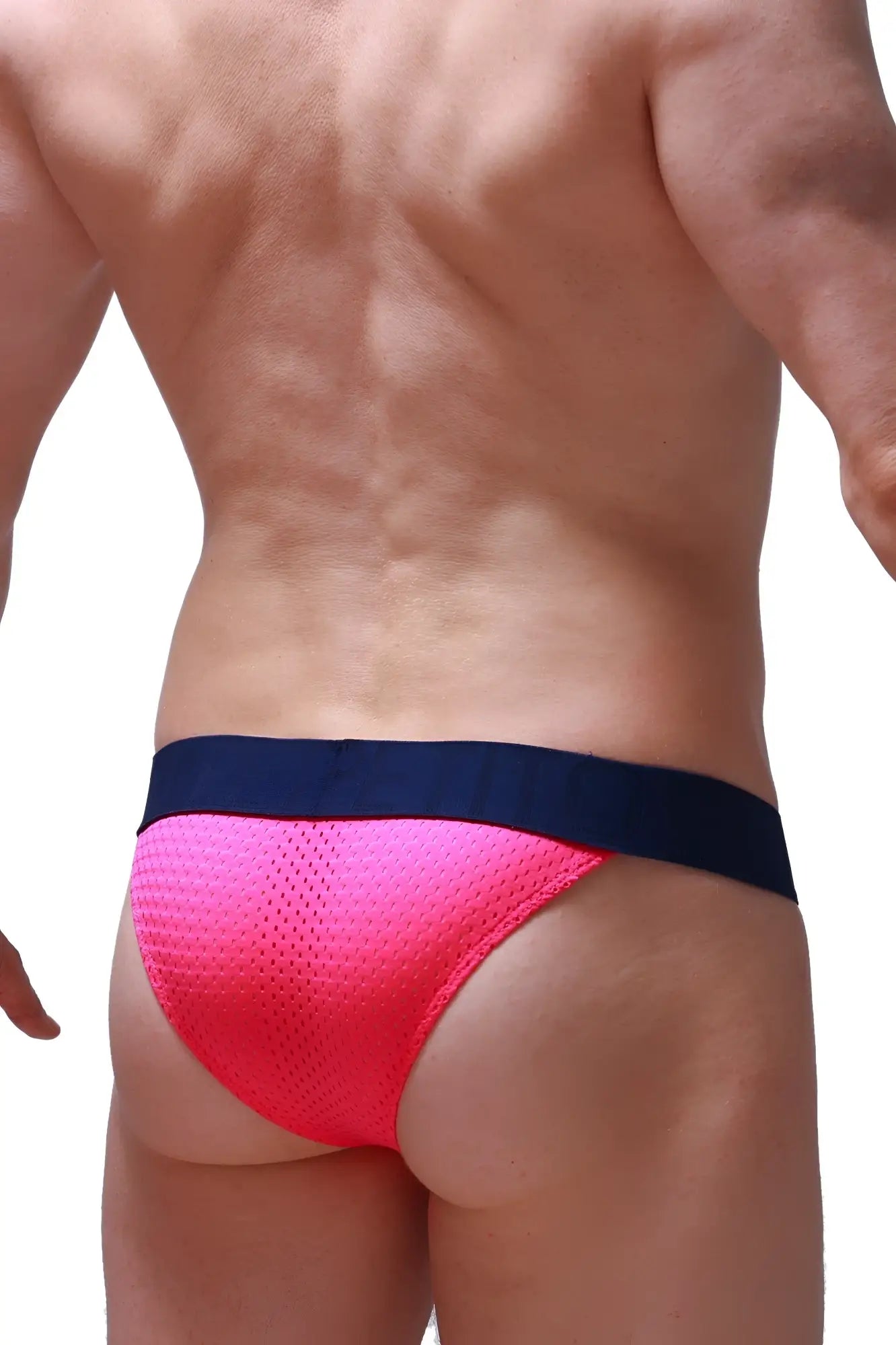 Bright pink mesh bikini briefs coren bee pink with navy blue waistband for comfortable everyday wear