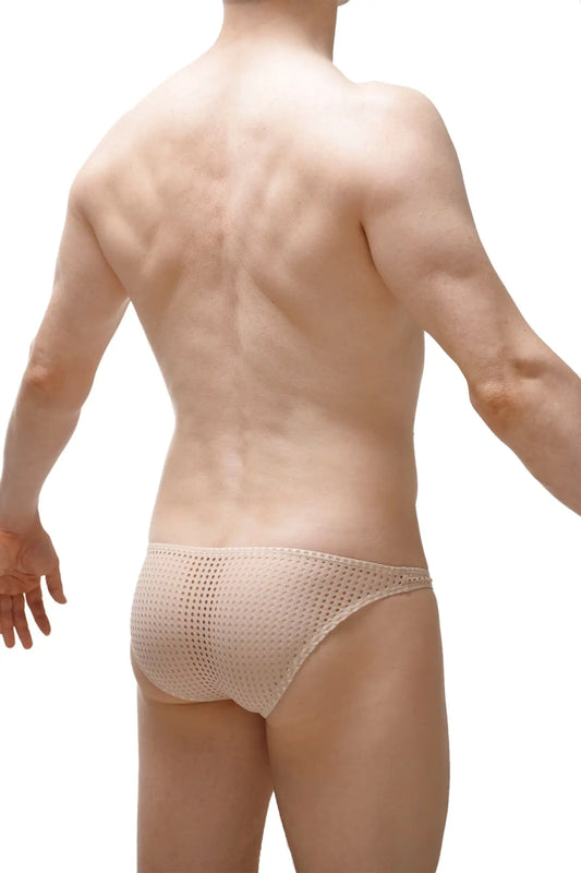 Beige mesh briefs with a snug breathable design from bikini dome durtol nude collection