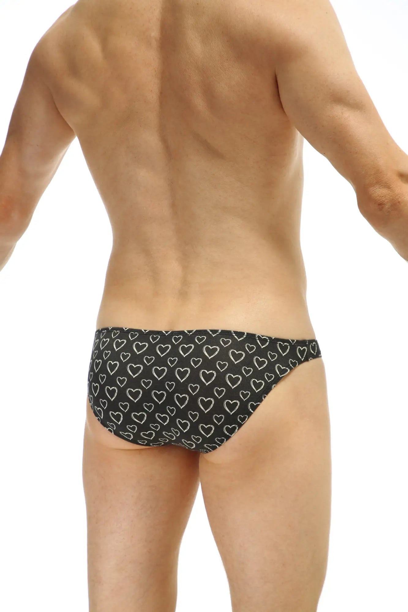 Black bikini briefs dumbo coeur with white outlined heart pattern in soft breathable fabric for everyday wear