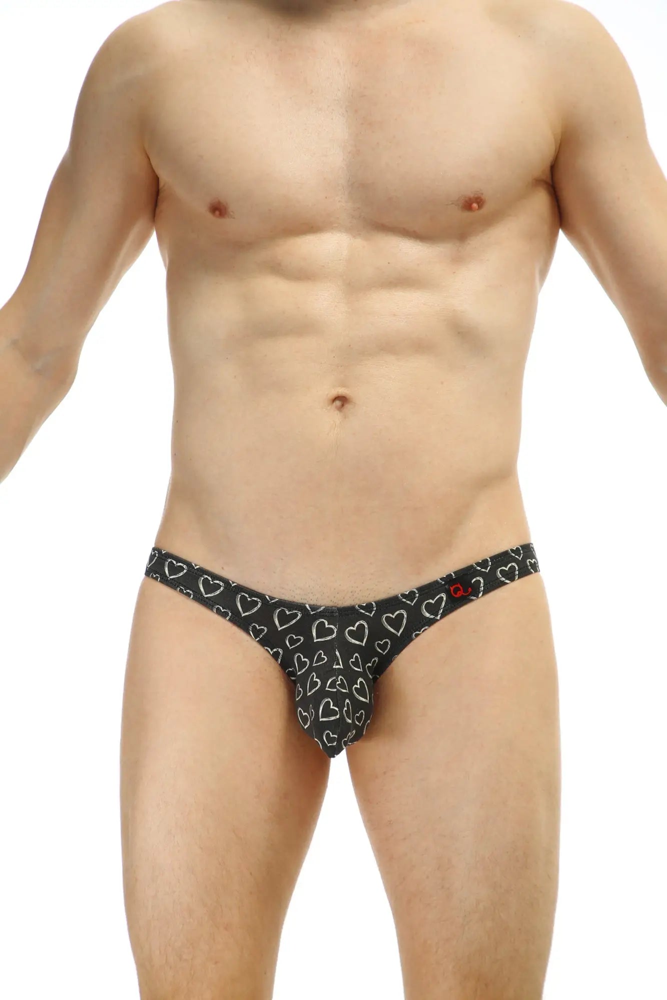 Black thong with white heart pattern from bikini dumbo coeur featuring soft fabric and playful design
