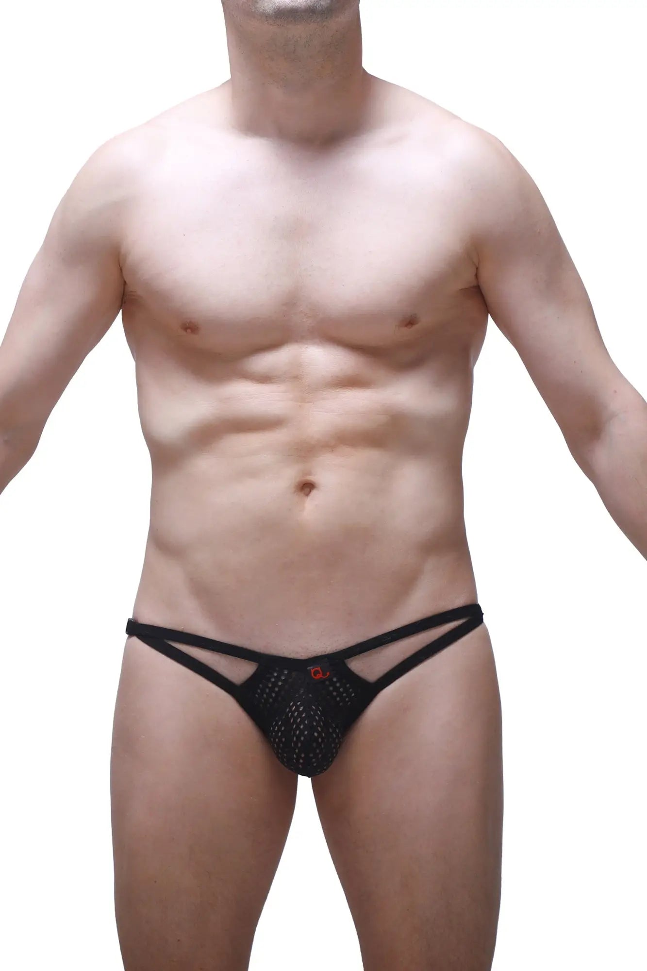 Black mesh thong bikini fors durtol black with red logo on front made of breathable mesh fabric