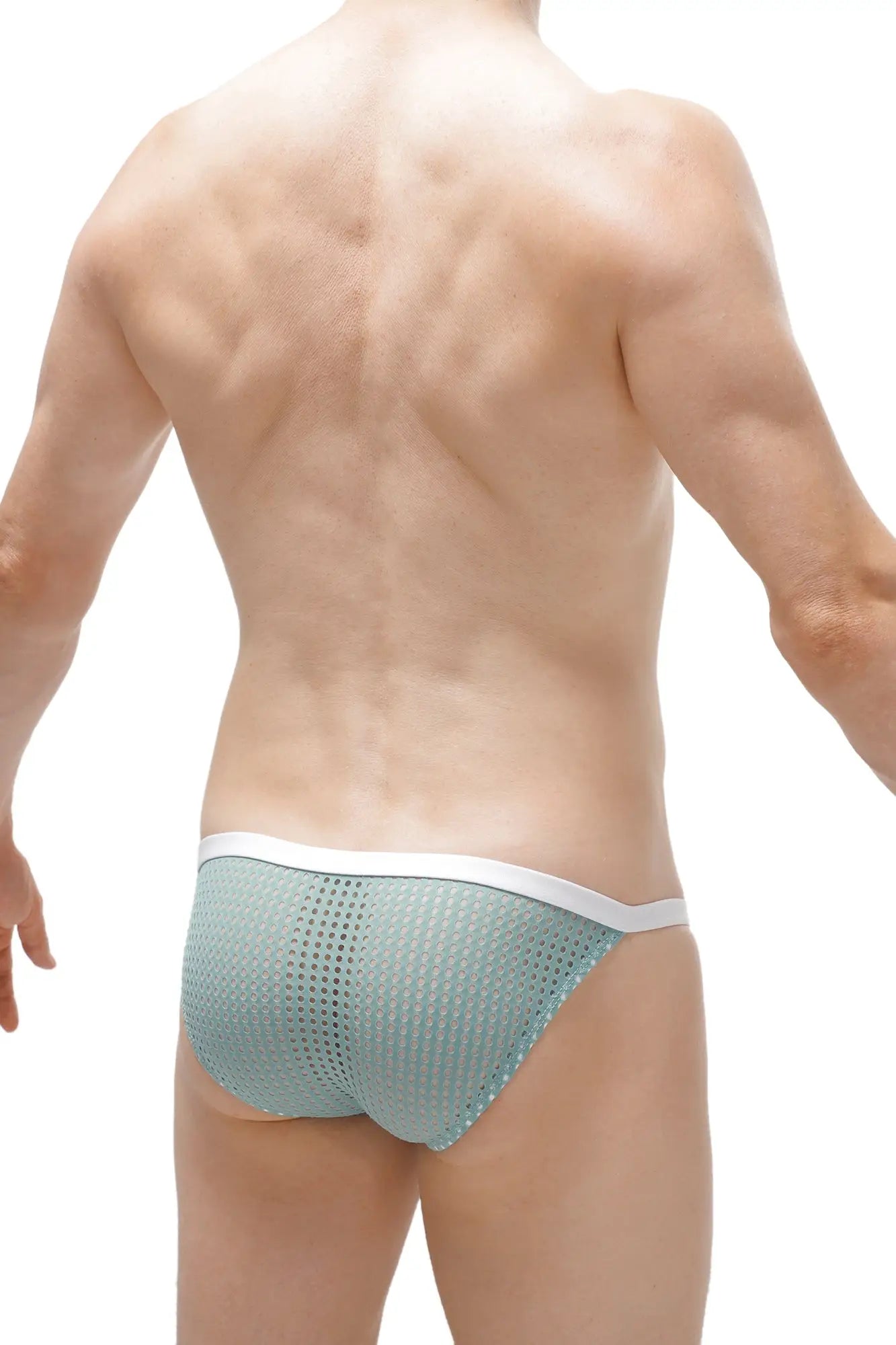 Light blue mesh briefs with white waistband from bikini ladon durtol green featuring breathable fabric design