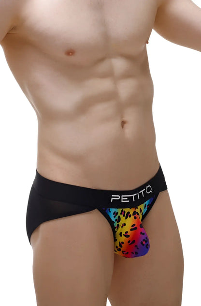 Black briefs bikini lagny leopard rainbow with vibrant rainbow leopard print and petitq branded waistband