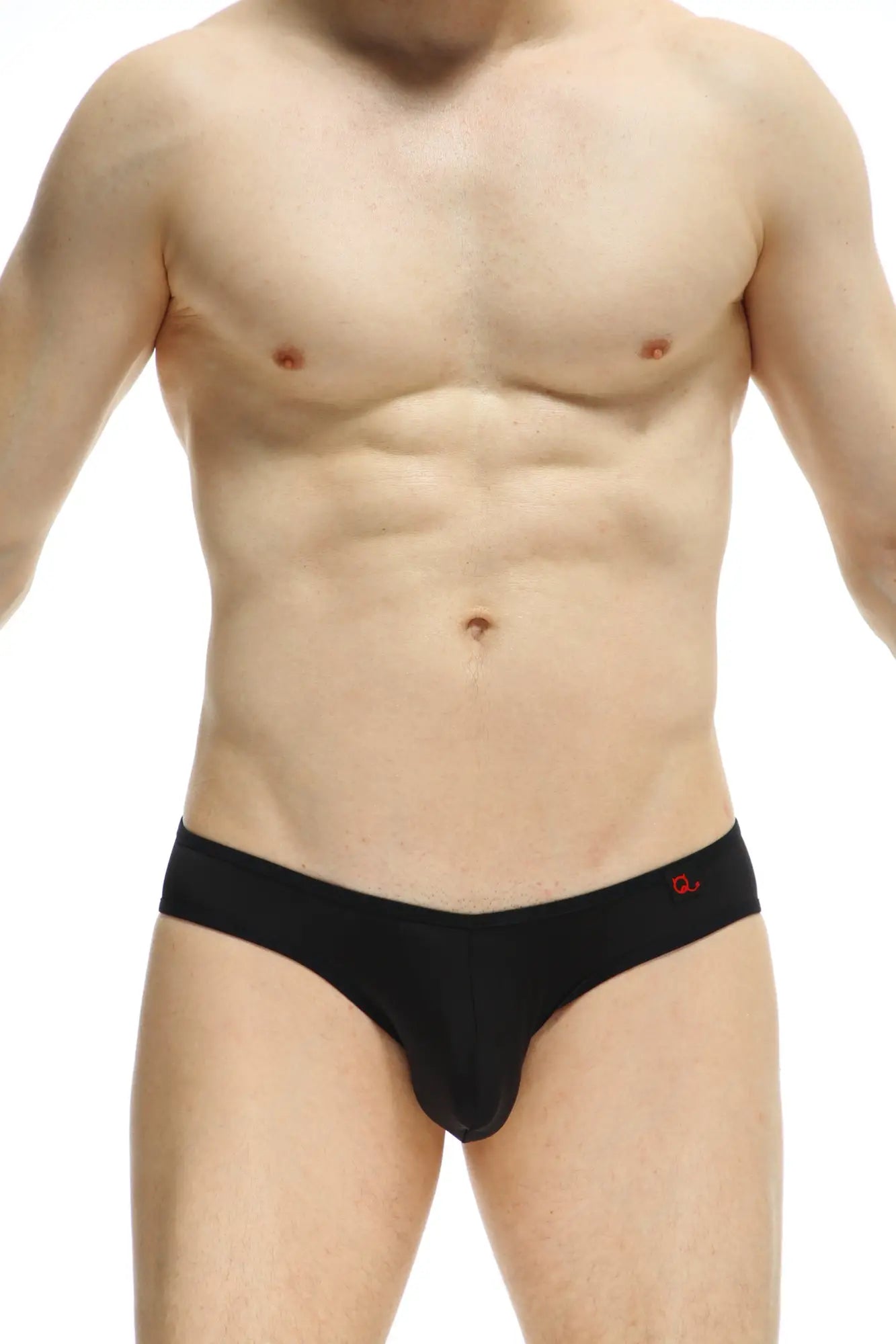 Black men’s briefs bikini loisail black with red logo on the waistband front view