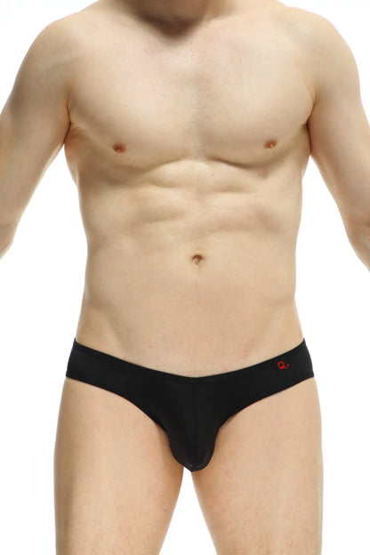 Black men’s briefs bikini loisail black with red logo on the waistband front view