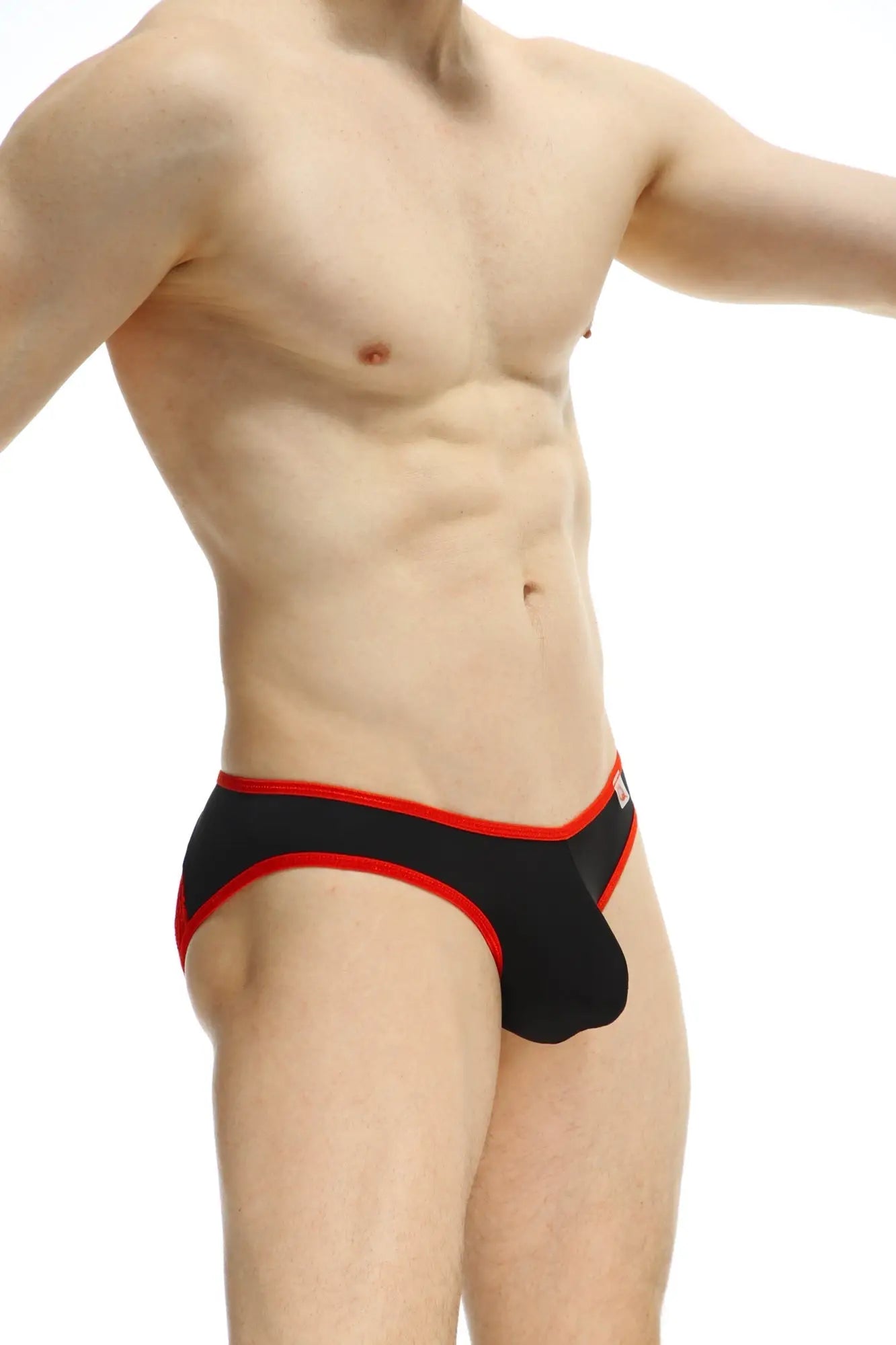 Black briefs bikini loisail red with red trim showing front side in soft fabric for comfortable wear