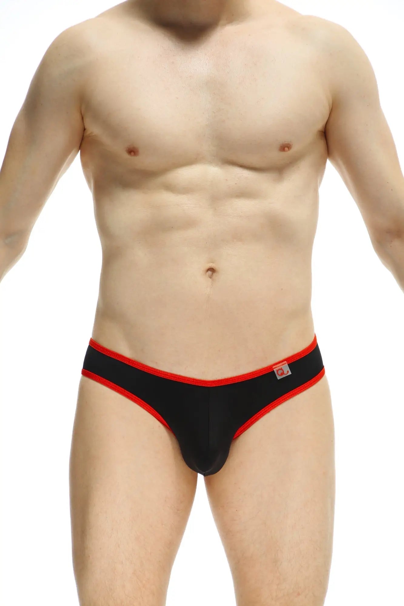 Black bikini briefs loisail red with red trim and small logo on waistband made from soft breathable fabric