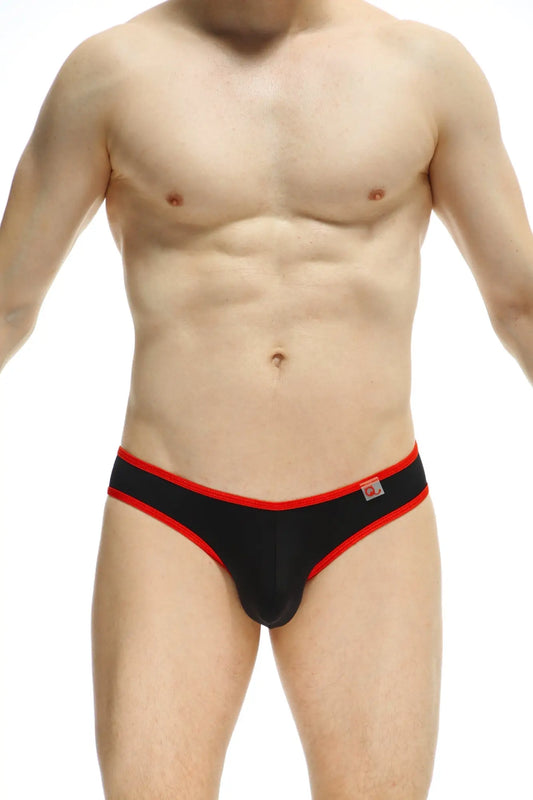 Black bikini briefs loisail red with red trim and small logo on waistband made from soft breathable fabric