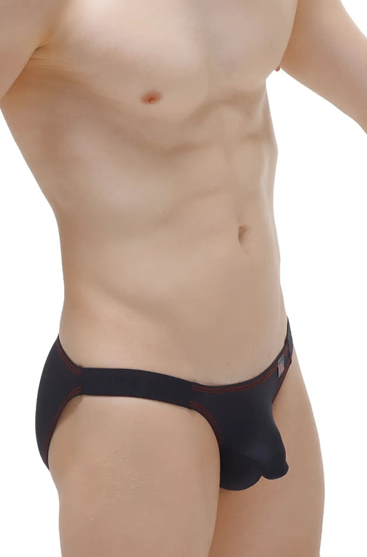 Black men’s briefs bikini mothern black with red trim along the waistband for comfortable everyday wear