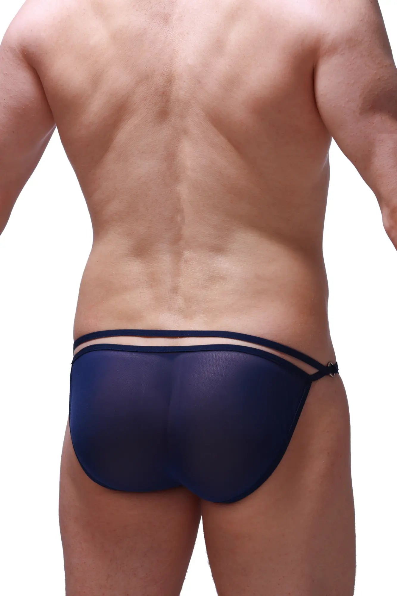 Navy blue sheer mesh bikini briefs with black elastic straps in bikini orbar net navy product design