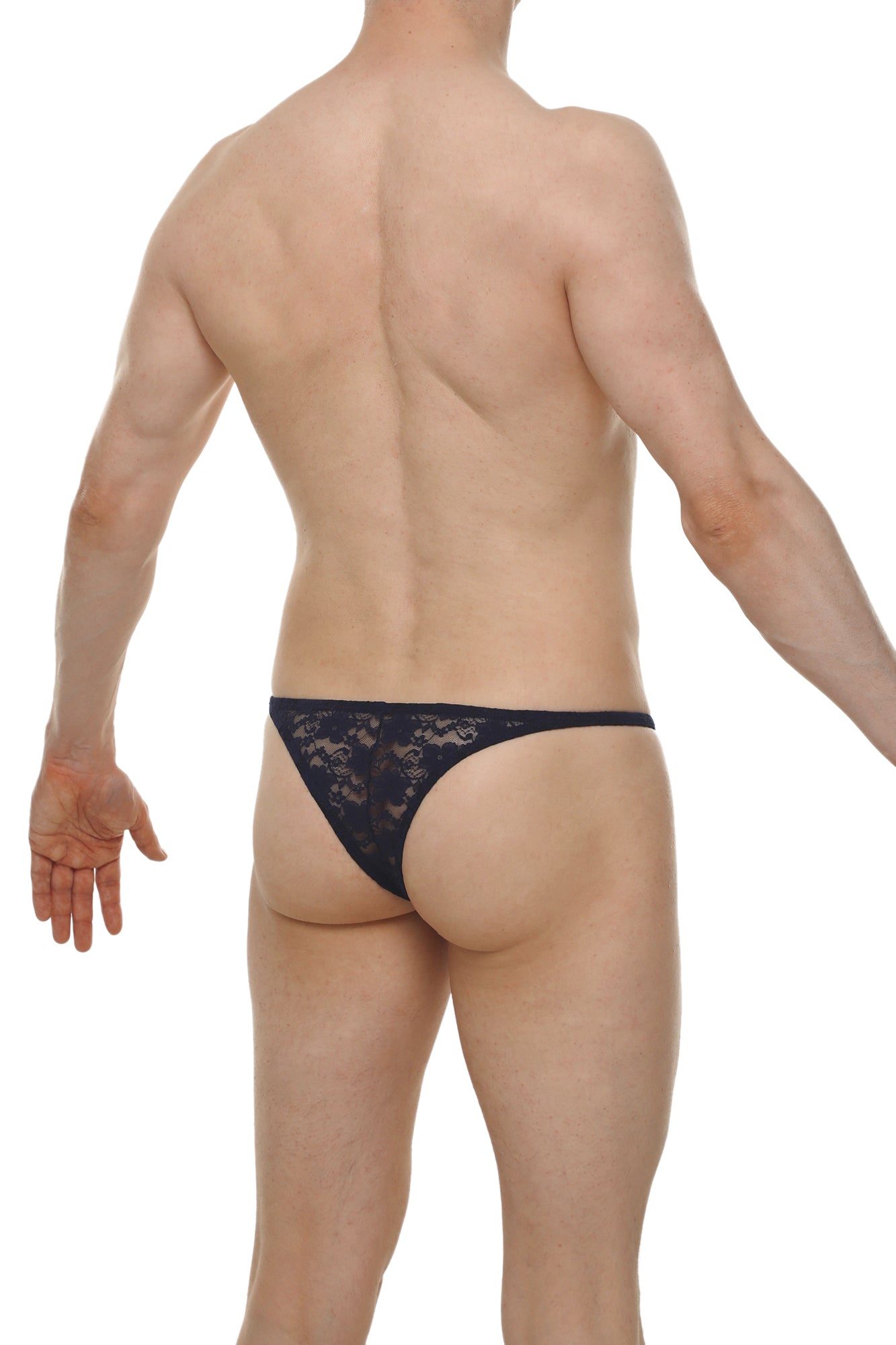Black lace thong bikini plellis lace navy with intricate floral pattern made from delicate lace material