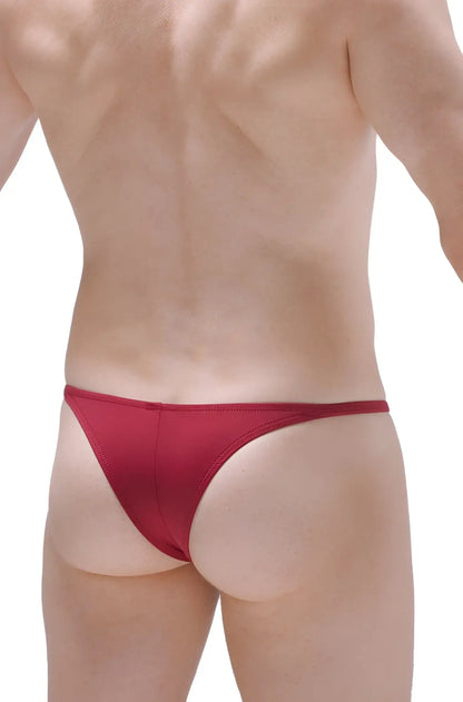 Red thong bikini plellis burgundy made of smooth stretchy fabric with sleek minimalist design shown from the back