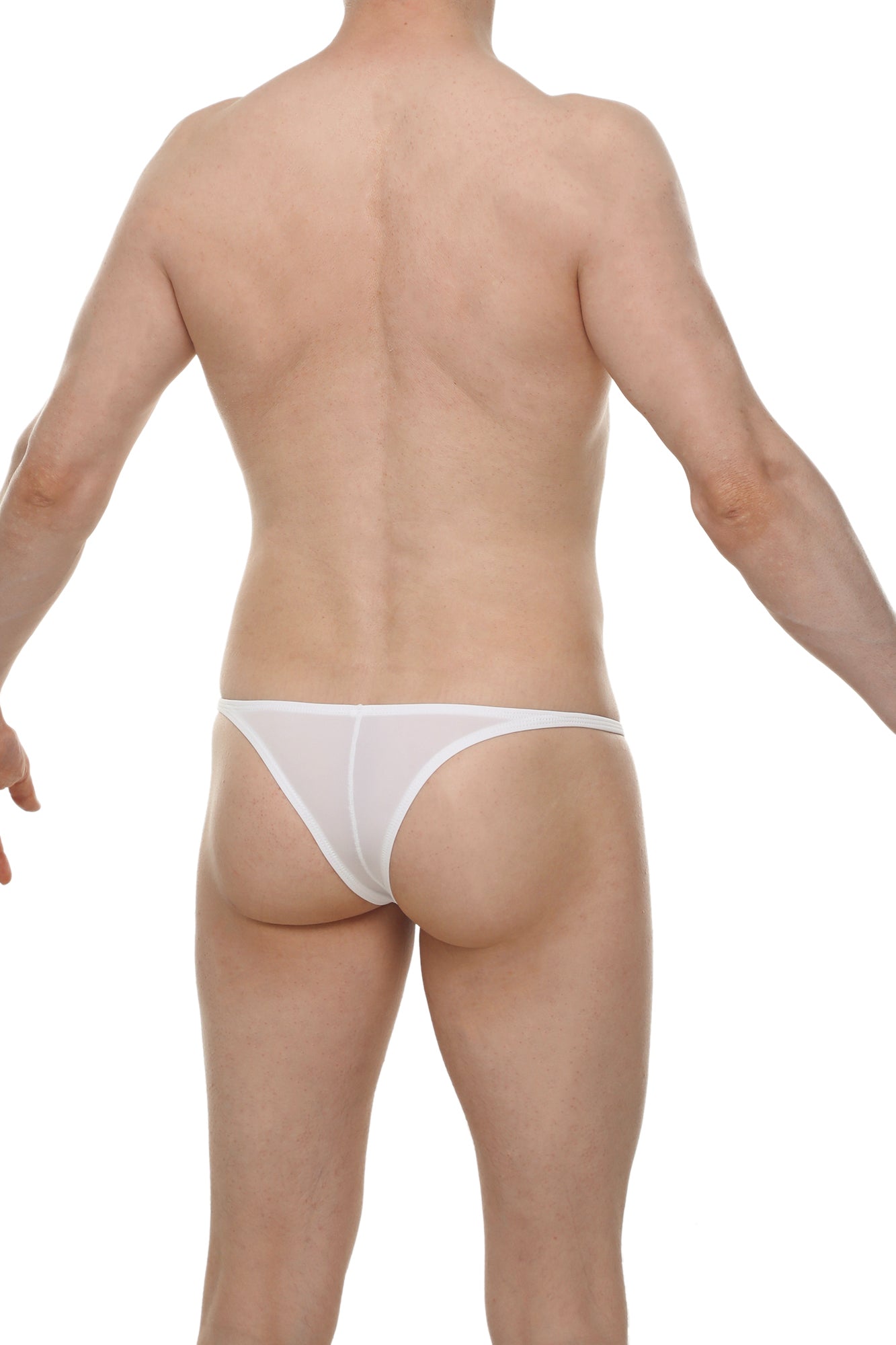 White sheer mesh thong bikini plellis white showing the back side with breathable fabric and minimal coverage