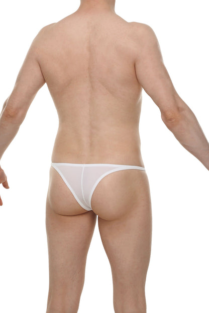 White sheer mesh thong bikini plellis white showing the back side with breathable fabric and minimal coverage