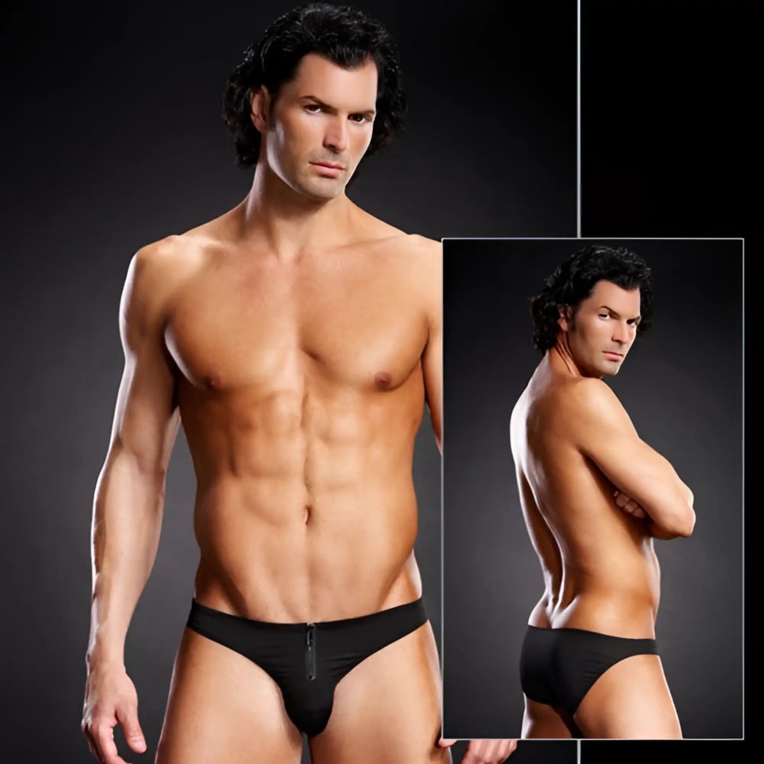 Black microfiber bikini underwear with front zipper from blue line performance in size l/xl