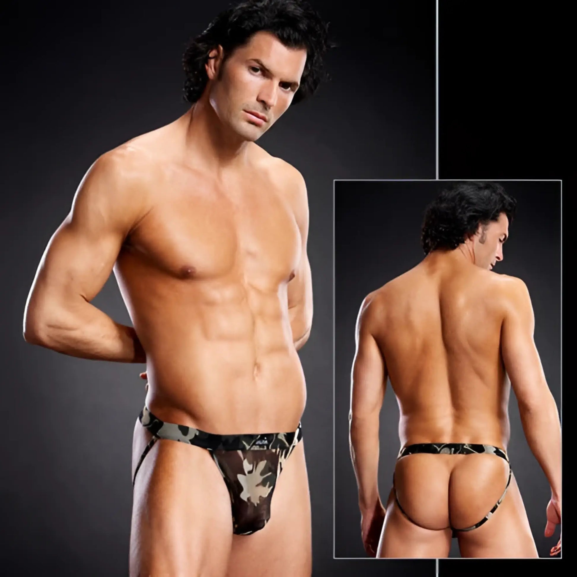 Blue line pro-mesh jock strap underwear camouflage blm012 size s/m black and gray camouflage briefs with sheer mesh front panel