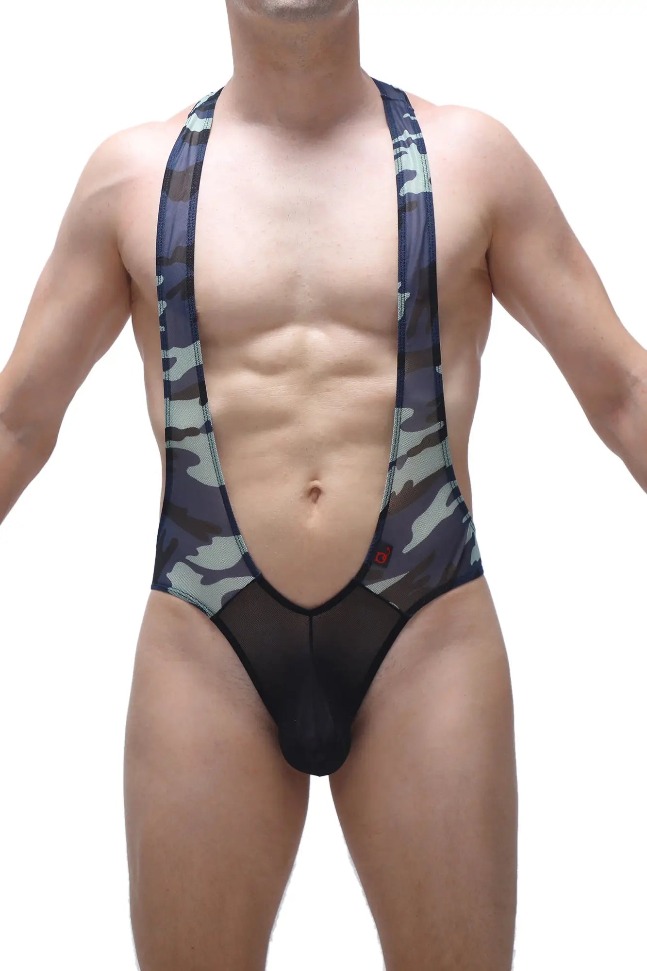 Body ambel camo net black and gray camouflage men’s suspendersuit with a sheer mesh front panel