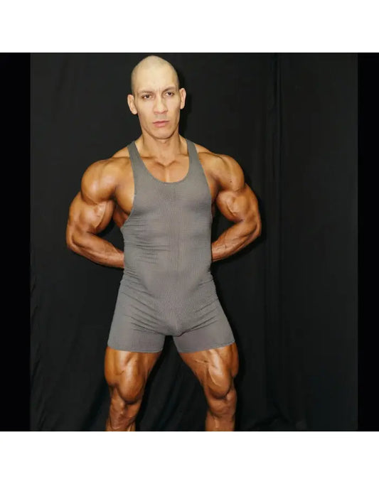Arroyman Herren-Wrestler-Body aus grauem Netzstoff BDY04M