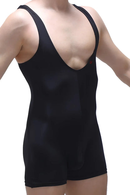 Bodyboxer Malay plum black form-fitting tank top with deep v-neckline and wide shoulder straps in black fabric
