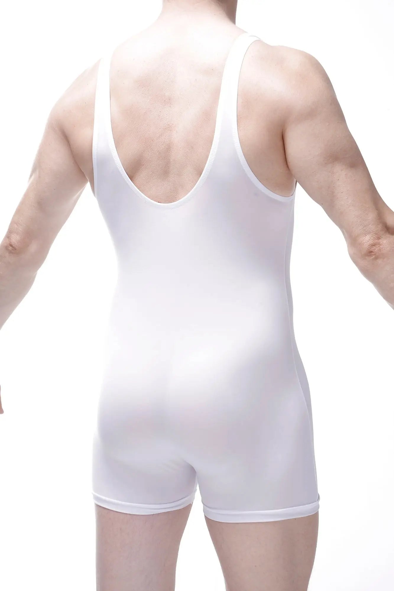White bodyboxer malay plum singlet showing deep back cutout and seamless form-fitting construction