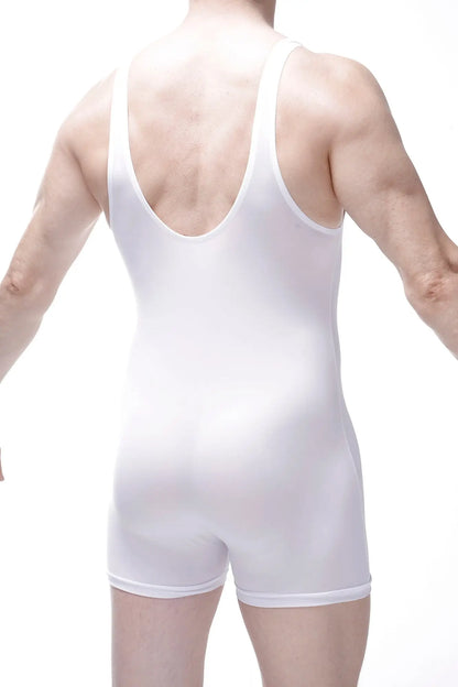 White bodyboxer malay plum singlet showing deep back cutout and seamless form-fitting construction