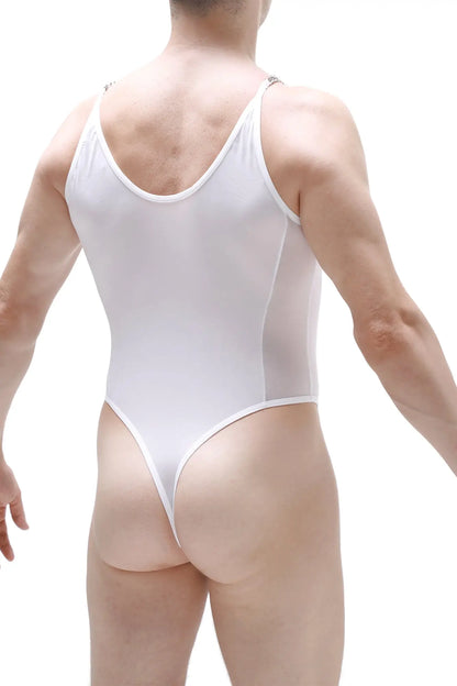 Bodysuit Bevans white white form-fitting one-piece swimsuit with thin straps and high-cut leg design