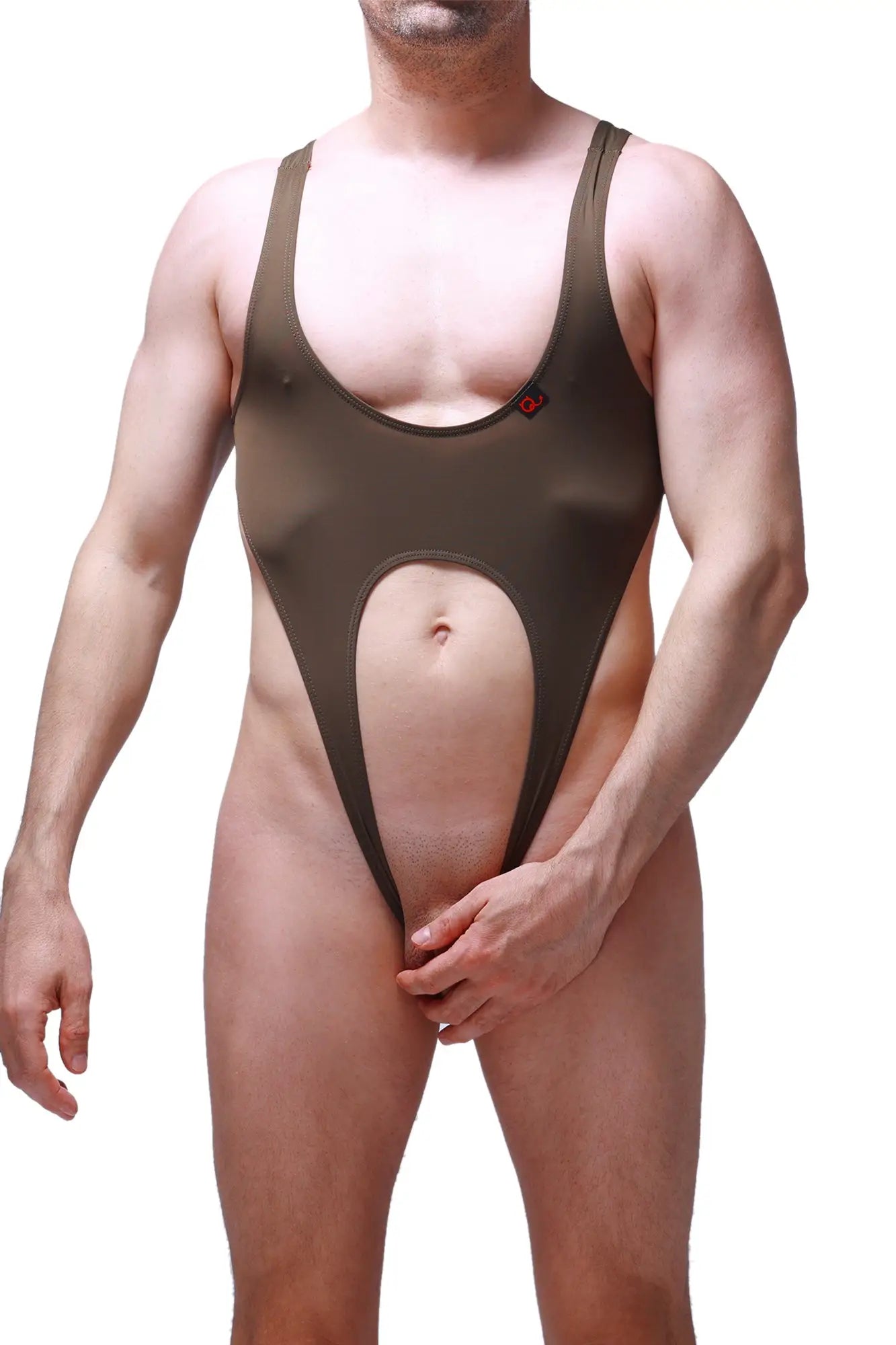 Bodysuit Caussol Plum olive sleek olive green one-piece swimsuit with plunging neckline and open-back design back view