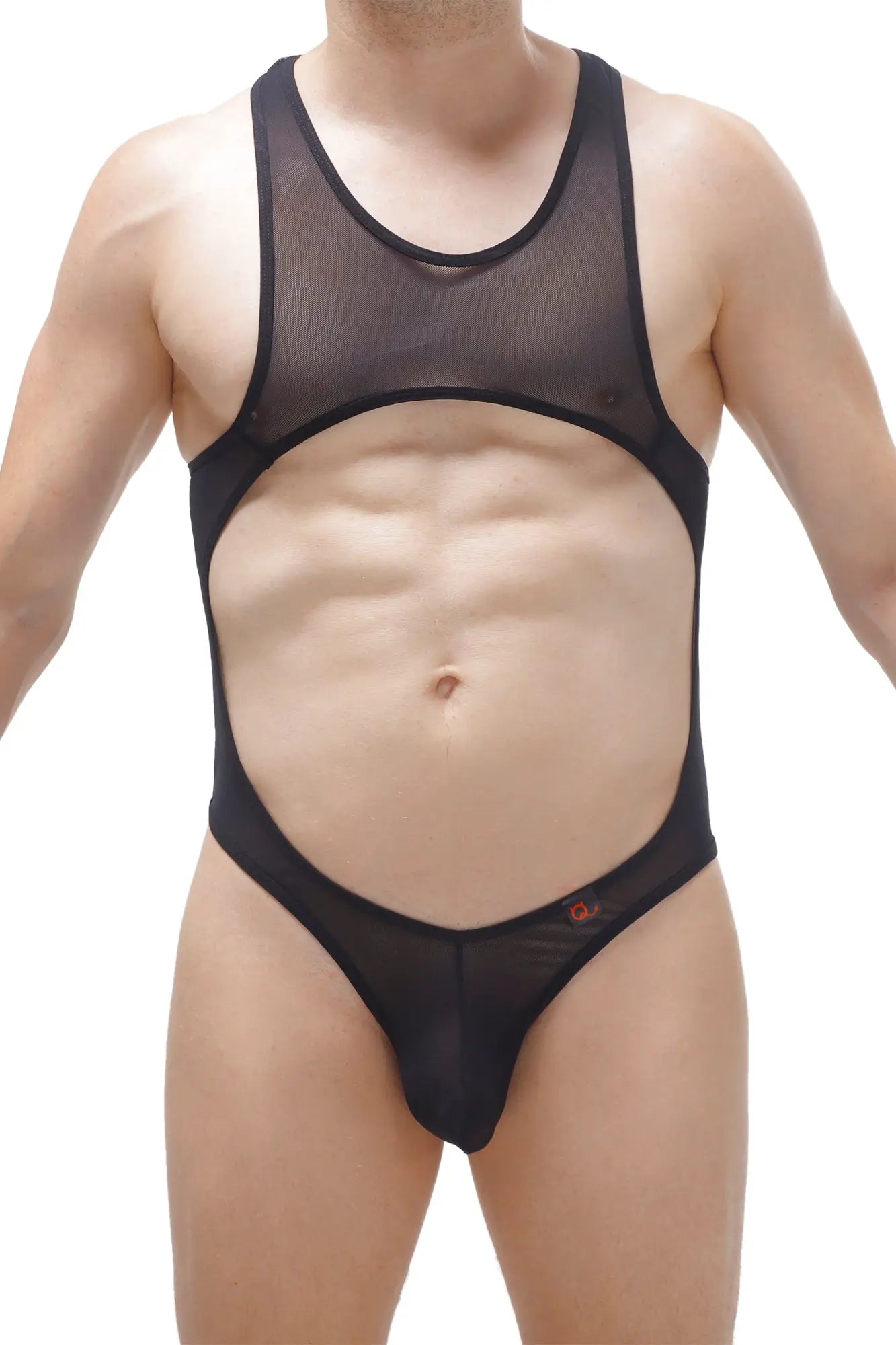 Black sheer mesh one-piece bodysuit thong medis net with cutout design for stylish swimwear or lingerie look