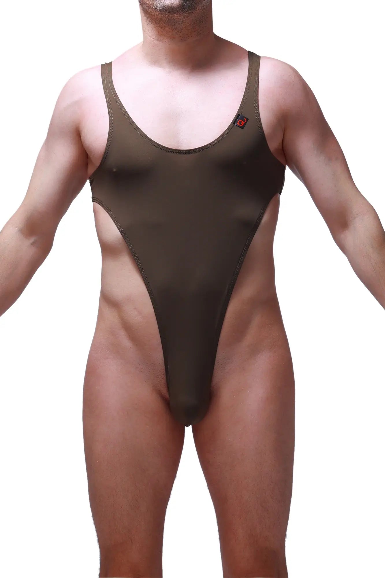 Olive green bodythong carbay one-piece swimsuit with high-cut leg and thin shoulder straps for stylish swimwear