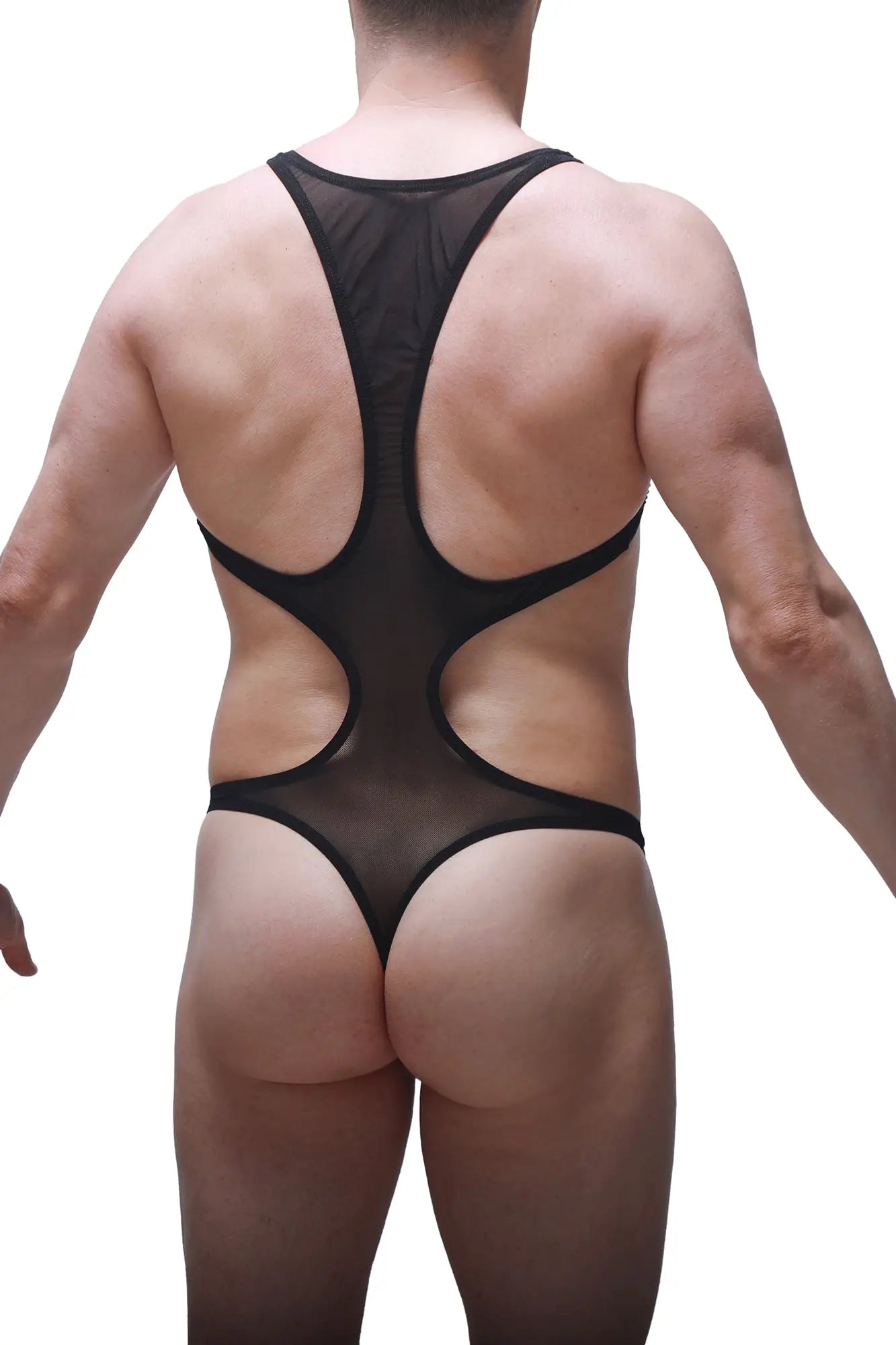 Black sheer mesh bodythong gracay net featuring bold cutout design perfect for stylish intimate wear