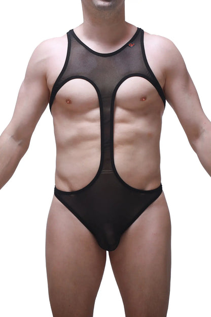 Black sheer mesh one-piece swimsuit bodythong gracay net black with bold cutouts and sleek form-fitting design
