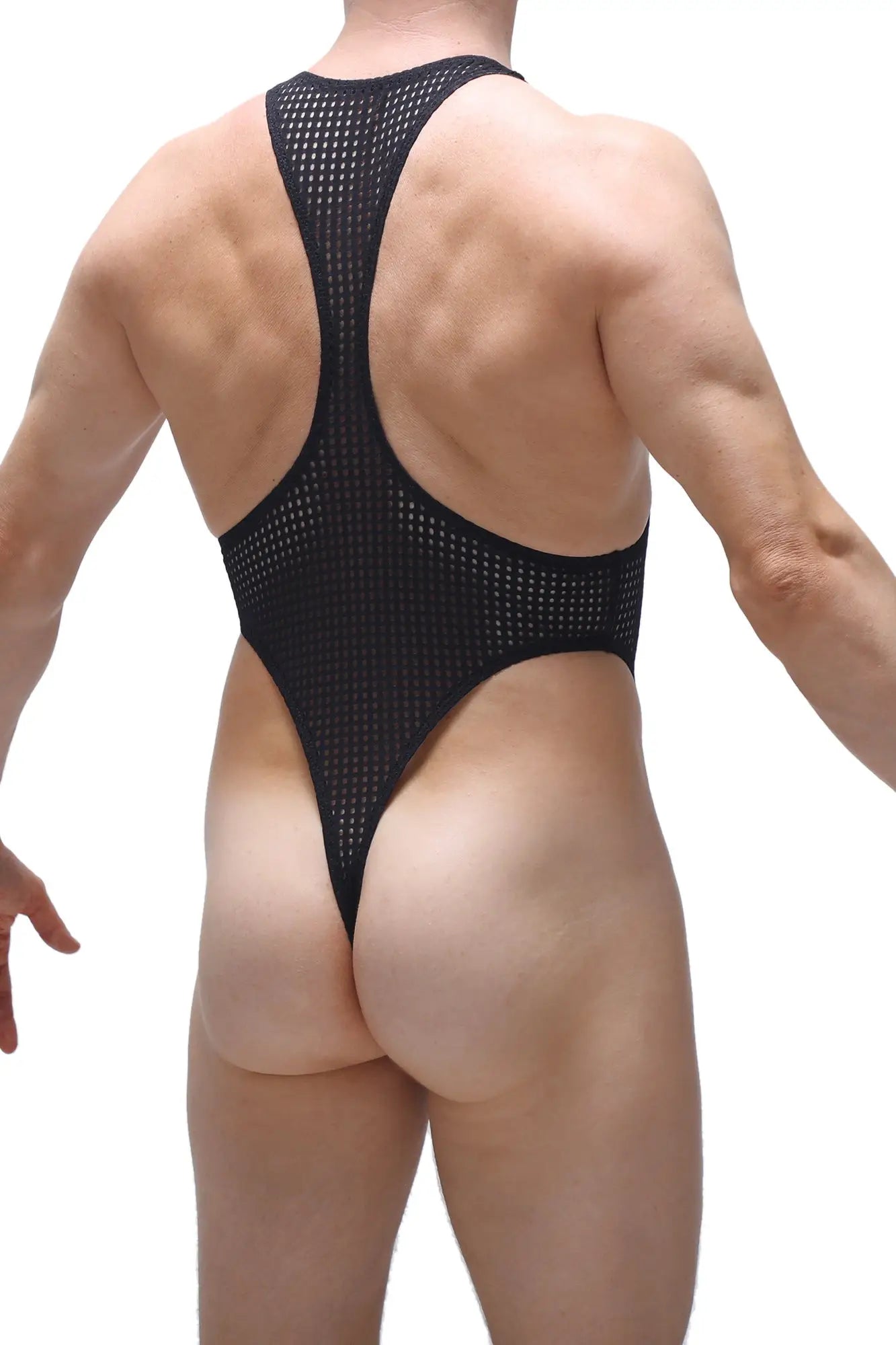 Black mesh one-piece swimsuit bodythong journy durtol black with high-cut leg design and racerback straps