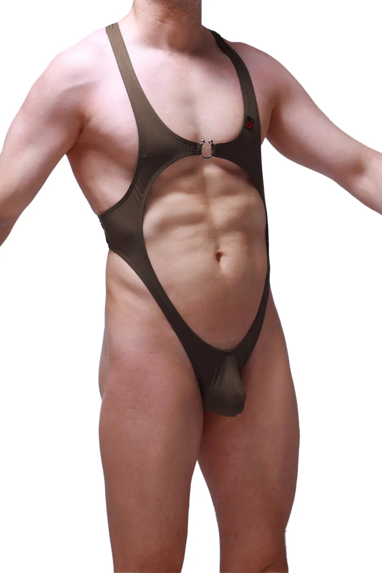 A dark olive green form-fitting one-piece swimsuit bodythong journy olive with cutout design and adjustable straps