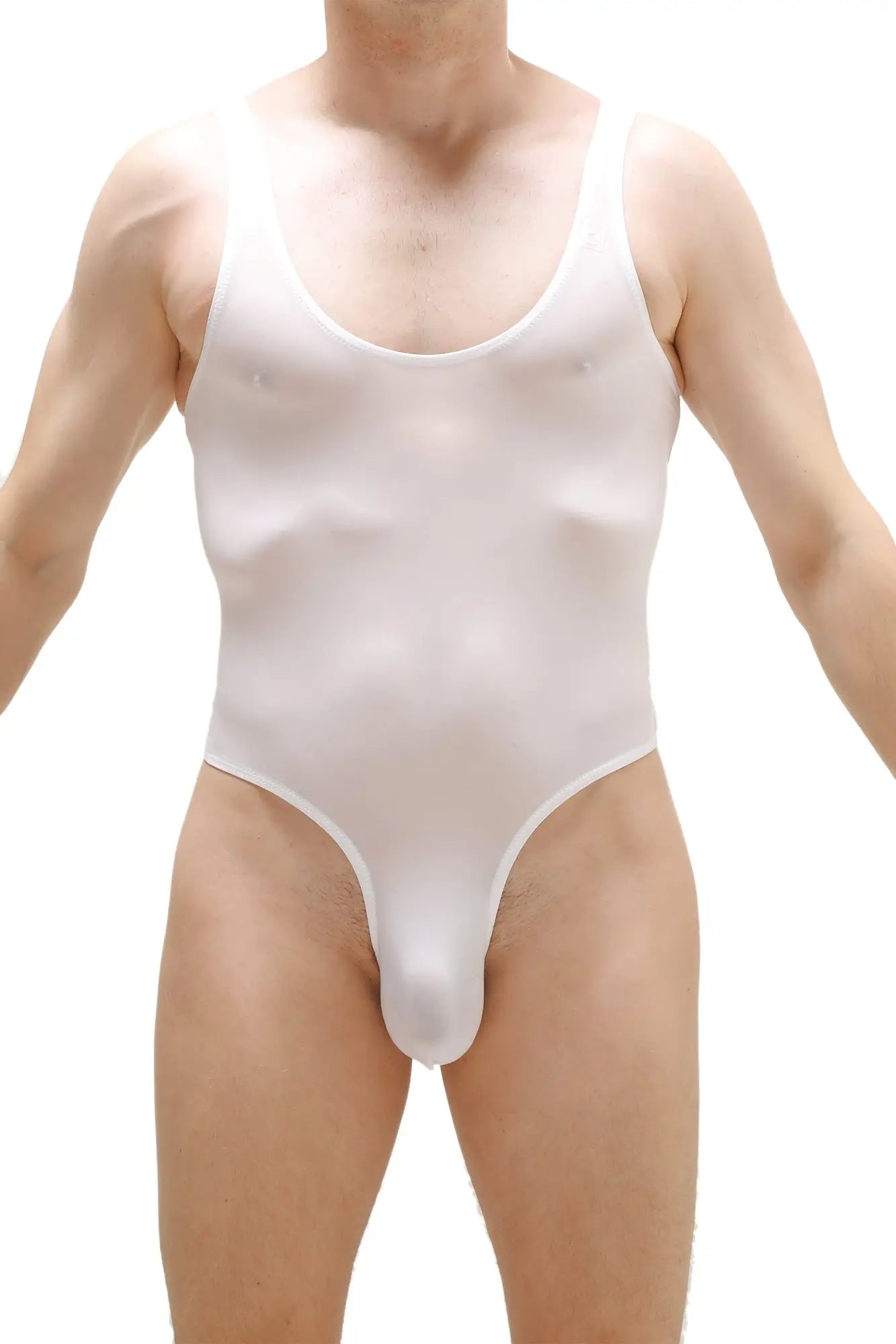 White form-fitting one-piece swimsuit bodythong nexon plum white with scoop neckline and high-cut legs