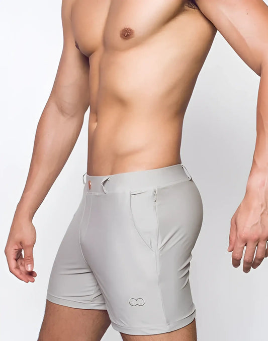 Gray Bondi short athletic shorts with sleek form-fitting design and subtle branding on the lower leg