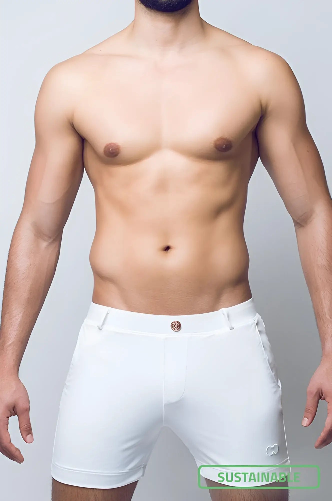 White bondi short briefs with a sleek tailored design and subtle side branding for comfortable everyday wear