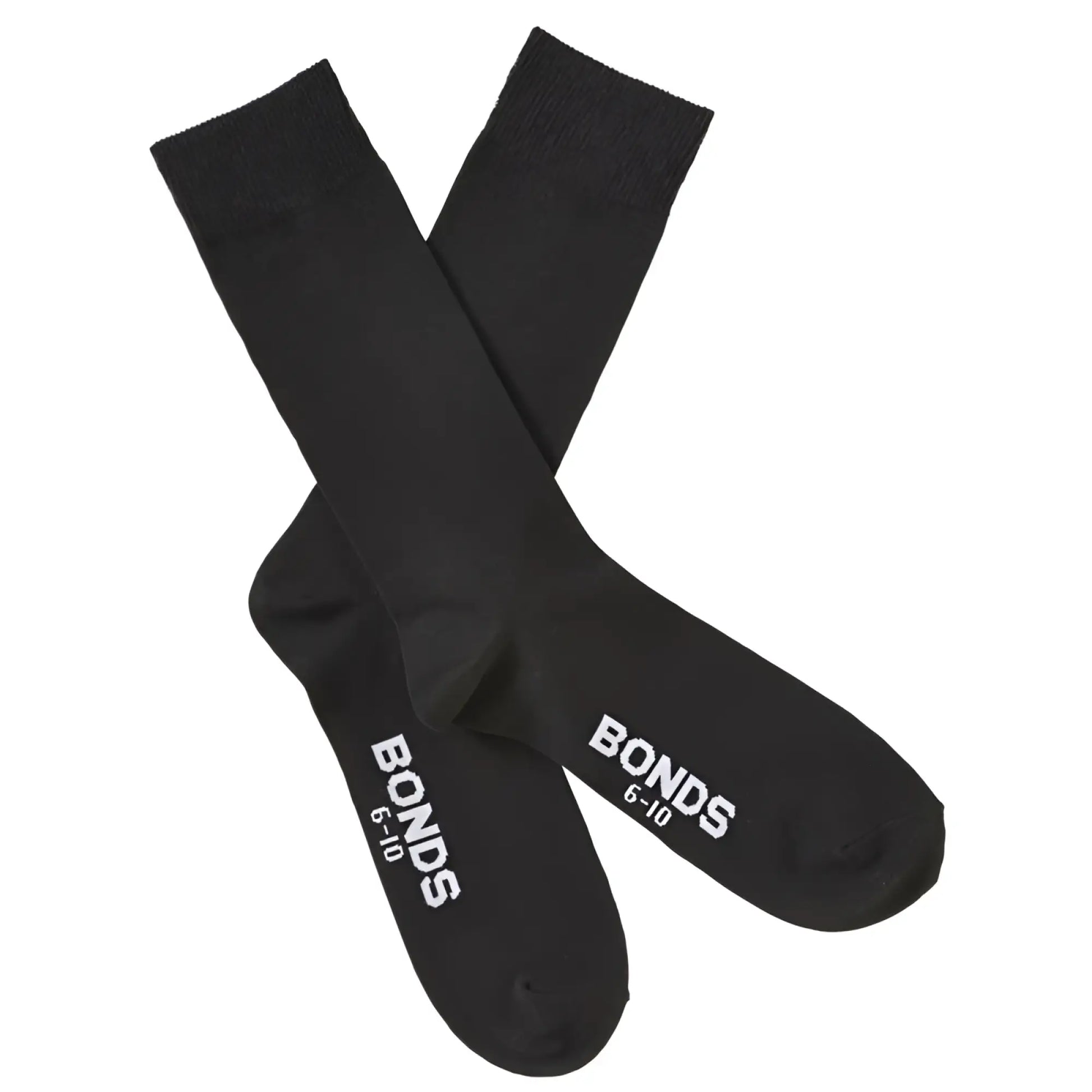 Black cotton bonds everyday oxford crew socks 3 pack size 6-10 showing white branding on the heel back side