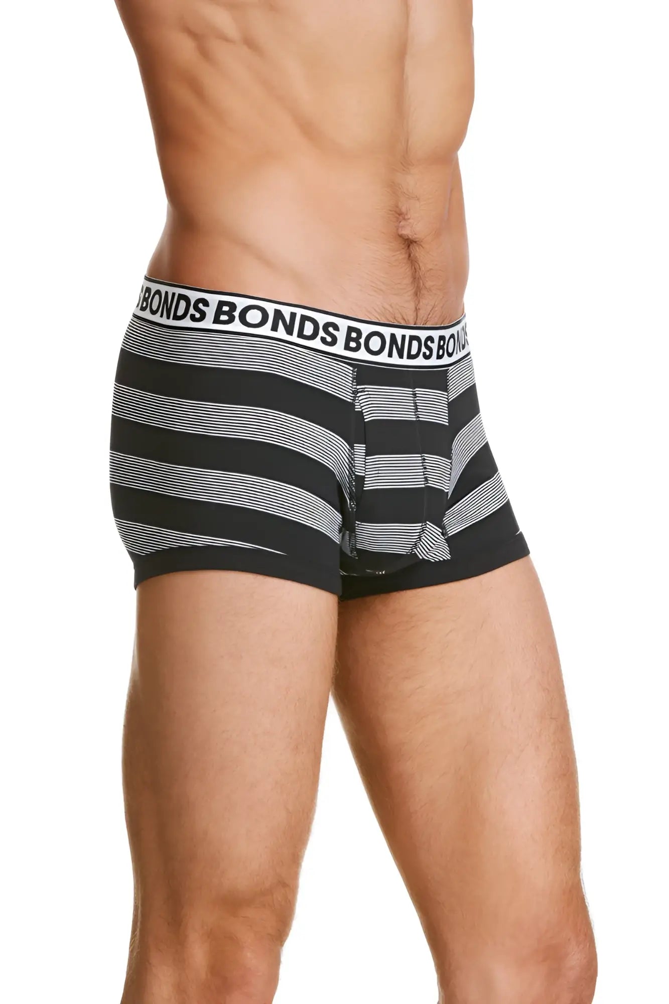 Bonds striped fit trunk underwear size s in black and white stripes with a branded waistband for comfortable fit
