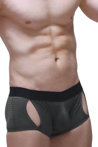 Black boxer anzex bee green briefs with textured perforated design and cutout side panels for athletic use