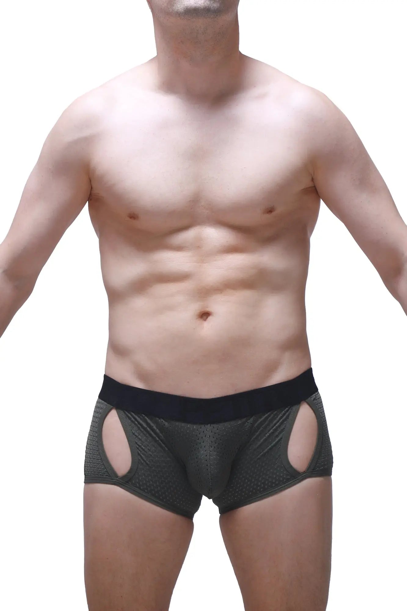 Black mesh boxer anzex bee green briefs with cut-out side panels for breathable comfort and style