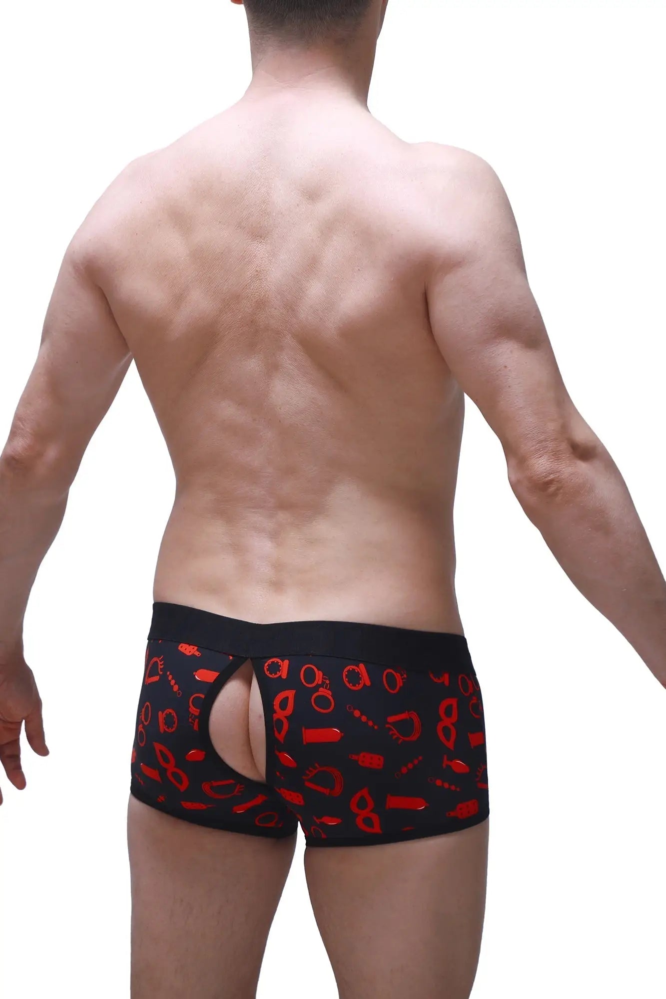 Boxer Anzex Boudoir black briefs with bold red handcuffs keys and erotic symbols pattern in soft fabric