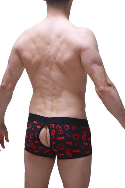 Boxer Anzex Boudoir black briefs with bold red handcuffs keys and erotic symbols pattern in soft fabric