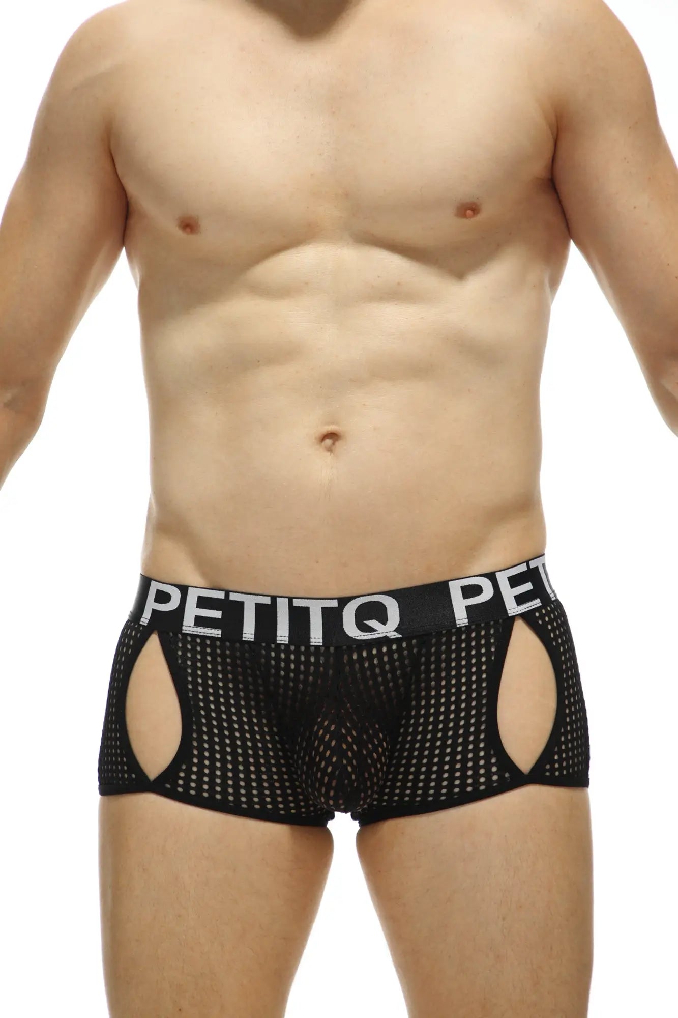 Black mesh boxer anzex durtol briefs with white petitq waistband featuring breathable material for comfort