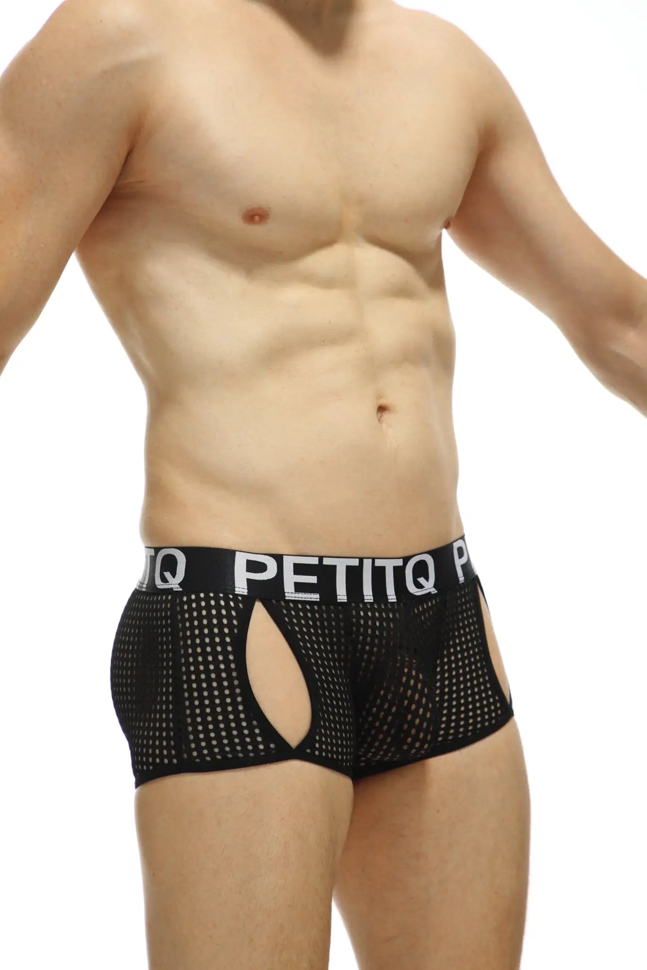 Black mesh boxer anzex durtol briefs with white petitq waistband offering breathable comfort and style