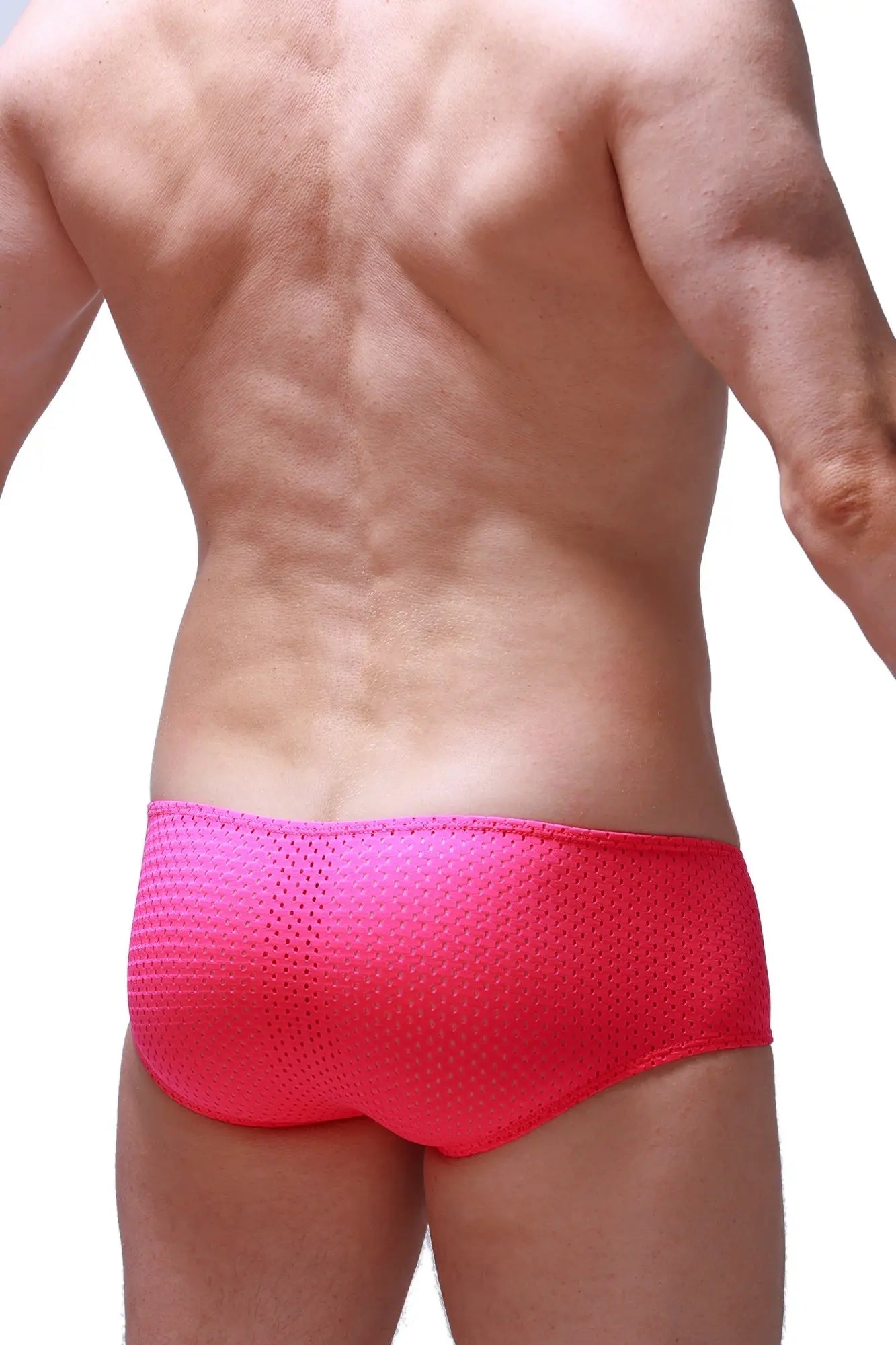 Boxer brief chill bee pink featuring bright pink mesh swim trunks with a gradient effect for swimwear use