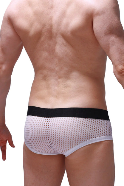 White mesh boxer brief chill durtol with black waistband designed for comfort and breathability