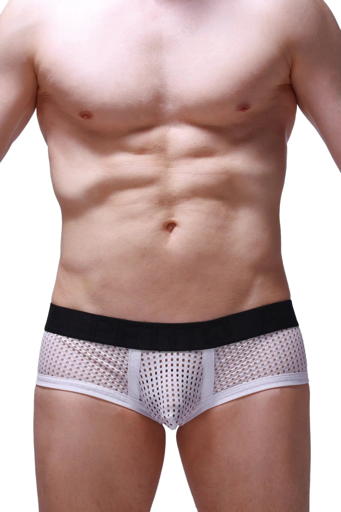 White mesh boxer brief chill durtol white with black waistband and white trim for comfortable wear