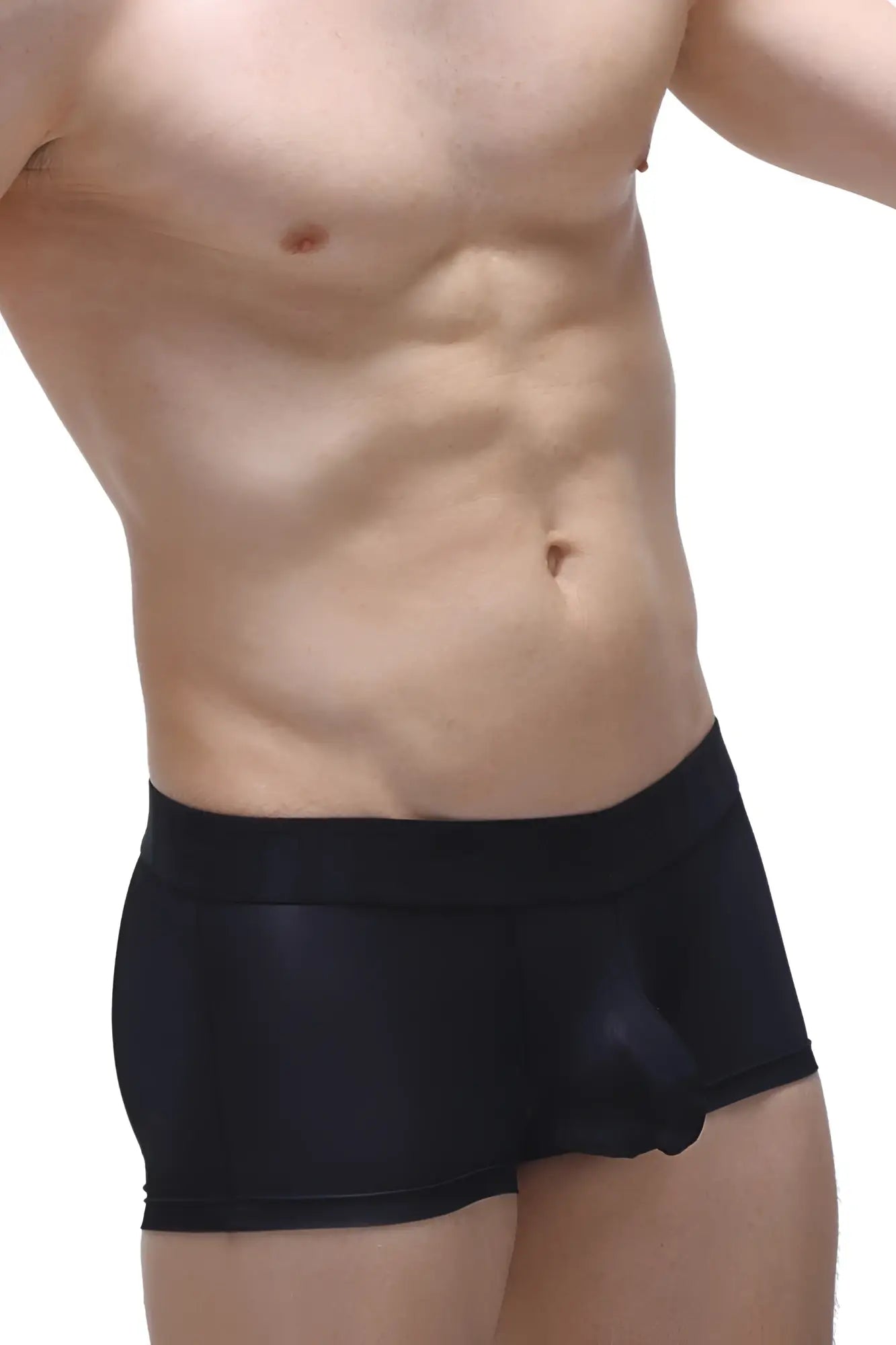 Black boxer brief dome voile black with smooth glossy fabric and contoured design for comfortable fit