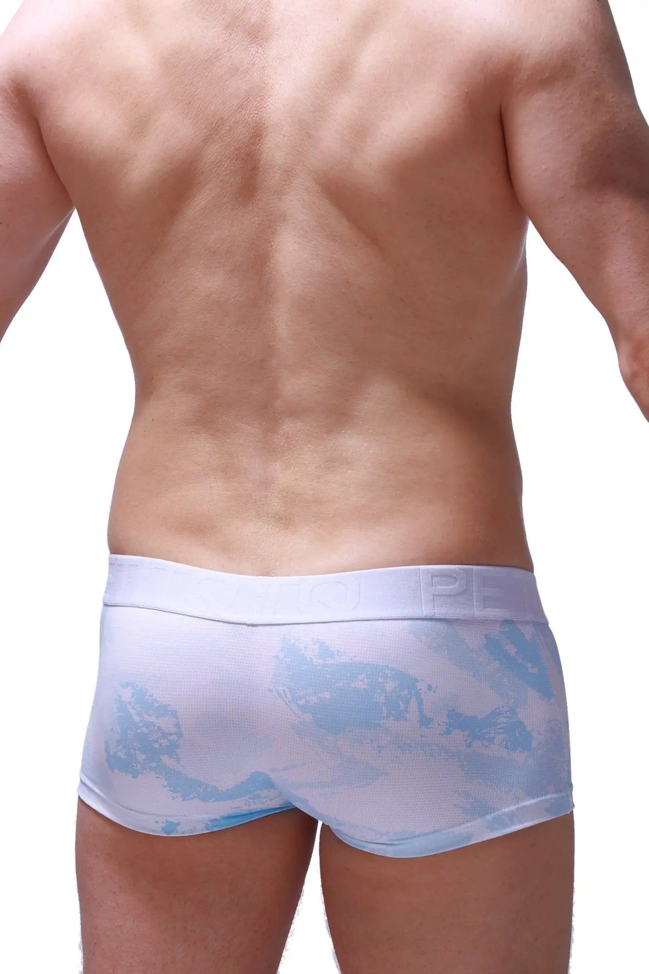 Boxer brief huleu marbre sky blue with white and light blue tie-dye pattern and textured fabric waistband